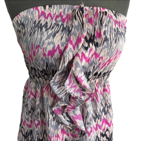 Lush Pink abstract ikat  zig zag print Strapless Dress Small - Picture 2 of 4